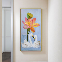 Entrance Xuanguan Hanging Paintings Hand-painted Oil Painting Minimalist Modern Veranda Aisle Frescoes Large New Chinese Lotus Swan Paintings