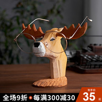 Creative handmade solid wood carving crafts wood carving ornaments storage bracket animal glasses frame display stand