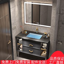  Rock board light luxury modern simple face wash basin cabinet combination bathroom rubber wood solid wood bathroom cabinet customization