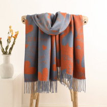 2021 new autumn and winter thick imitation cashmere scarf women double-colored jacquard warm tassel shawl with tide