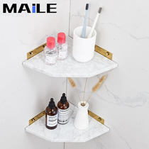 Nordic brass marble corner tripod shower room toilet double corner bathroom shelf wall-mounted