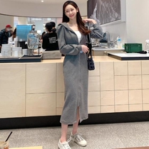 South Korea Minsshop Chibi Maruko January spring and winter womens hooded zipper cardigan dress long skirt In
