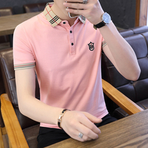 Mens short sleeve T-shirt 2021 new summer Korean fashion slim cotton embroidery lapel Paul polo shirt men