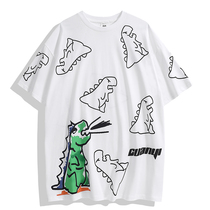 2022 cartoon dinosaur print 100 lap pure cotton male and female short sleeve T-shirt Summer new tee half sleeve 86020