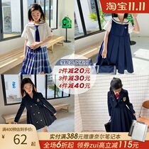 Female children spring and summer shirt college style dress big children Japanese jk uniform plaid skirt suit skirt set skirt