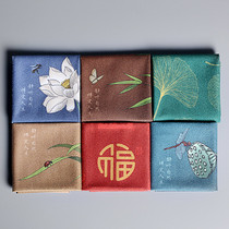 Painted embroidered velvet silk tea towel Kung Fu tea accessories Tea cloth Absorbent square tea tray accessories Towel rag