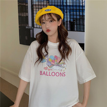 Short-sleeved t-shirt womens 2021 summer new Korean fashion womens loose T-shirt white Harajuku style half-sleeved top