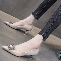 Pointy low heel single shoe 2020 autumn paragraph 100 hitch fairy Wind ladies fit dress High heel woman slim fit 3cm