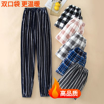 Pajama pants mens autumn and winter thick warm warm and warm pants extended flannel winter single piece can be worn outside coral velvet home pants