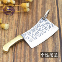 S925 Pure Silver Kitchen Knife Wealth Track Pendant Retro Personality Bully Man Trend Necklace Couple Car Keys Hang Pendant