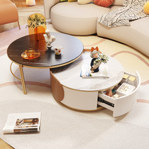 Light Extravagant Round Rock Plate Tea Table Composition Modern Minima Living Room Home Small Household Type TV Cabinet Storage Tea Table Advanced