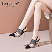 loucatoo light luxury brand womens shoes summer Baotou sandals leather sandals womens pointed stiletto heels sexy