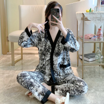 Pajamas womens spring and autumn home clothes pure cotton summer 2022 suit long-sleeved new two-piece small cute ink