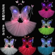 Wonderful fairy children double-layer light butterfly angel wings princess dress four-piece performance costume props