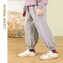 LittleNaive girls autumn and winter tie pants childrens leisure sweatpants