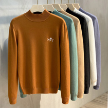 Sweater mens velvet knitwear 2020 new autumn winter embroidery semi-turtleneck sweater elastic middle collar base shirt tide