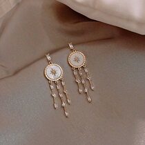 High-grade light luxury French court eight Awn Star eye-absorbing earrings flashing zircon elegant tassel earrings stud earrings Silver Needle