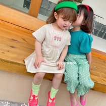 (paip home) 2021 summer childrens clothing childrens flower anti mosquito pants pleated pants bubble sleeve set