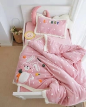 Class A milk velvet childrens quilt cover 1 2 infant cartoon double-sided flannel autumn and winter thickened kindergarten three-piece set