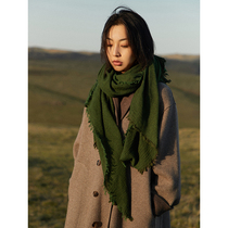 Say Ya (Ran)fixed spinning British Bilo Green vintage autumn and winter cashmere wool pleated scarf shawl