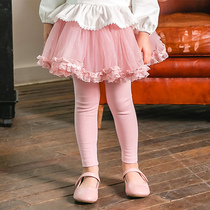 Boat rat girl leggings Culottes wear fake two-piece pants puffy yarn high waist Korean version of foreign style little girl pants