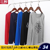 Three Guns Autumn Clothes Womens Autumn base shirt Round Neck Print Wear Long Sleeve Stretch Top Single Joker Fashion Underwear