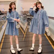 Girls Dress 2022 New Yellow Children Spring Cowboy Big Child Fashion Girl Princess Dress