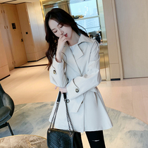 Tide brand black windbreaker coat womens 22 spring and autumn new all-match casual mid-length slim double-breasted loose coat