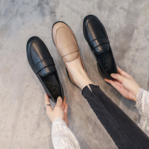 Hong Kong Shoes Children Tide 2022 New springtime Korean version Single shoe One foot pedal Lefoe shoes Black small leather shoes women Inn