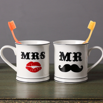 Creative couple mouthwash cup European toothbrush cup ceramic wash cup set toothbrush cup tooth cylinder simple with handle
