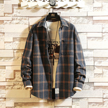 pure ピ ュ ア mens plaid shirt lovers Pi handsome vintage sense top Japanese shirt coat autumn