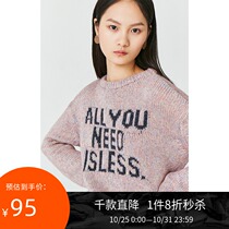 LILY winter new womens letters jacquard bright color loose shoulder sleeve casual sweater 119430B8736