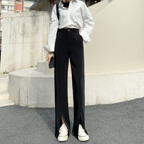 Split suit pants womens spring and autumn high waist straight tube loose hanging feeling thin casual black fork floor wide leg pants