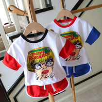 Clearance Childrens Summer Dress Set Boys Cotton Short Sleeve T-Shirt Shorts Set 2 Piece Tide 112