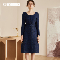 Rooky style square collar coarse floral dress with dress 2020 winter dress vintage little fragrant wind treasure blue A word skirt 03249