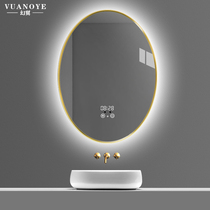 Aluminum alloy LED light mirror oval bathroom wall hanging bathroom mirror smart toilet mirror with light anti-fog mirror