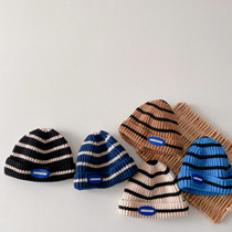 South Korea Hominin Childrens Hair Line Hat Leather Mark Alphabet Striped Autumn Winter Male And Female Children Baby Baby Curl Knitted Hat Melon Leather Hat