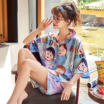 Ice silk pajamas ladies summer short sleeve thin net red explosion model 2021 New Silk cute home clothing set