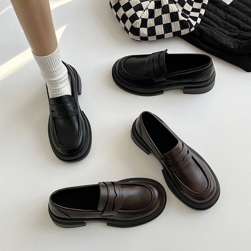 Lefoe shoes woman 2023 Spring and autumn new thick bottom Inn wind small leather shoes exploits work One foot pedal single shoes-Taobao