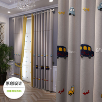 New high-grade gray cartoon embroidery car childrens room bedroom modern British finished custom boy blackout curtains