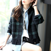 Baoshi Li Plaid Zipper Long Sleeve Knitted Cardigan Autumn New Loose Jacket Women 2021 Casual Top Short