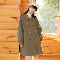 omont egg tarts retro square collar double-row buttoned suede fur coat female autumn and winter in the middle of the womantoni