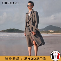 Long windbreaker mens knee double-breasted medium gray British handsome thick inner bladder autumn and winter New coat men