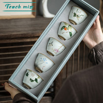 Touch Miss ceramic Ru Kiln product Cup hand-painted kung fu tea set single cup tea cup tea cup master tea cup gift box set
