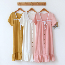 New wash cotton gauze nightgown women Summer cotton short sleeve thin fresh Princess Korean dressing gown cotton home dress