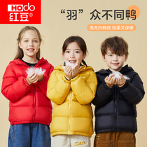 Red Bean Children Down Clothing Winter New Boy Girl Warm Jacket Baby Light Thin Pure Color Tandem Hat Bread