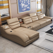 Leather sofa head layer cowhide massage chaise longue living room modern combination Simple large household multi-function furniture