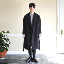 Spring and autumn handsome knee long mens windbreaker Korean version of loose trend coat British wind woolen coat men