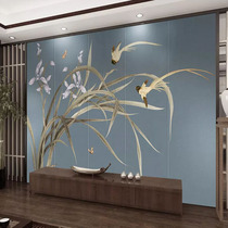 New Chinese flowers and birds classical orchid mural restaurant TV background wall wallpaper living room sofa bedroom decoration wallpaper