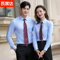 Professional shirt woman long sleeve male and female co-fit business 100 lap blouse right fit business working suit blue lining clothes